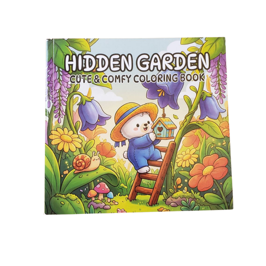 Hidden Garden cozy coloring book for adults featuring adorable garden scenes and relaxing illustrations. Perfect for mindful coloring, stress relief and cozy creative moments. Buy the Hidden Garden cozy coloring book for adults and enjoy relaxing garden-themed illustrations designed for stress relief, mindfulness and cozy creative evenings.